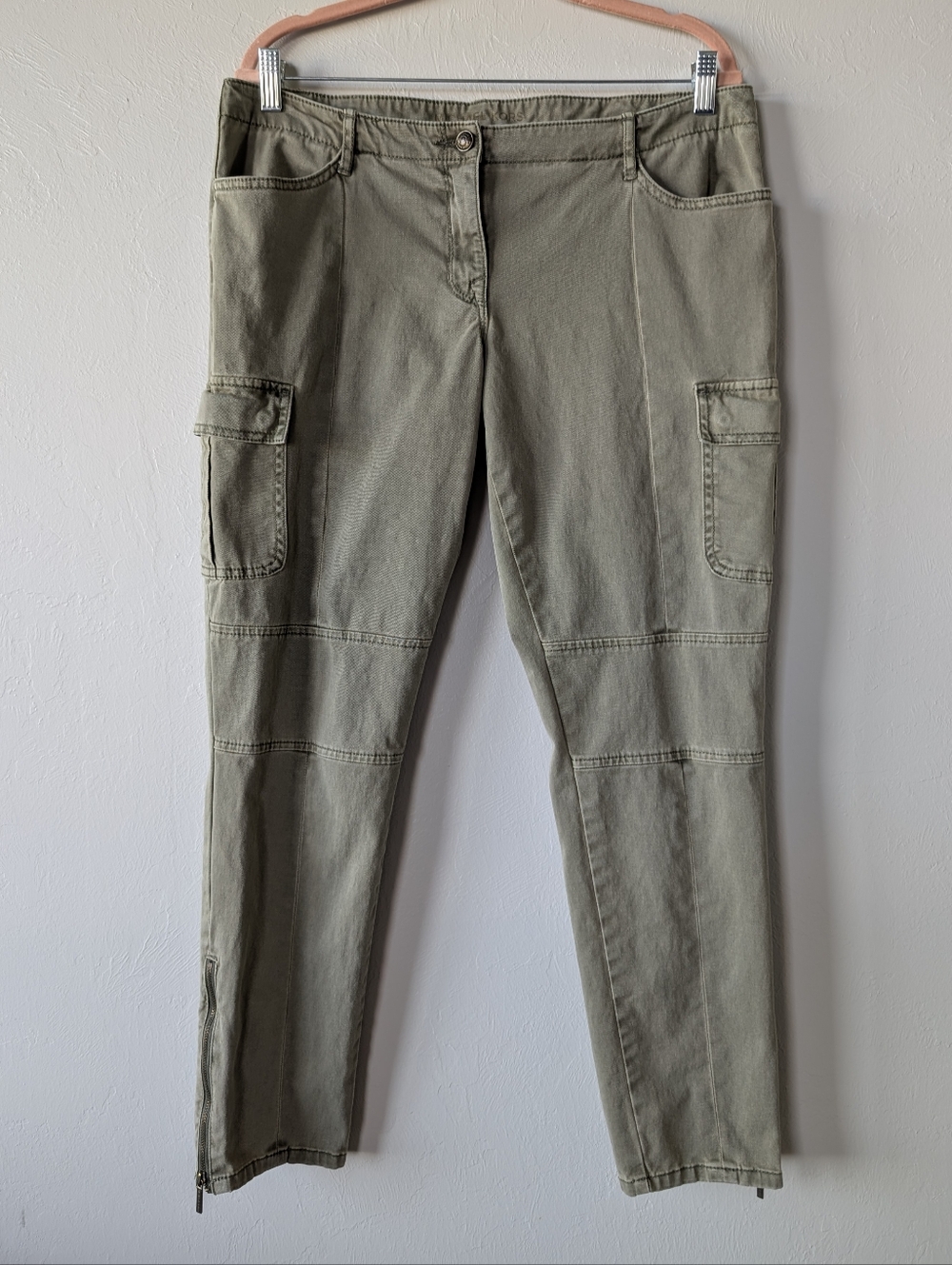 Michael Kors Olive Cargo Pants Straight Leg Multiple Pockets Size 12 Cotton Mix